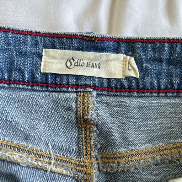 Cello Jeans Mini Skirt Large Blue Raw Hem Light Wash Distressed Whiskered - Picture 6 of 12